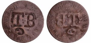 Louis XVI - 2 sous 1789 (Cayenne) surfrappé TOB pour l'ile de Tabago.