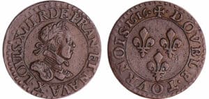 Louis XIII (1610-1643) - Double tournois au buste enfantin et col plat - 1616 X (Amiens)