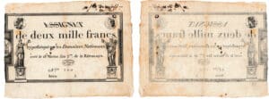 Convention (1792-1795) - Assignat vérificateur de 2000 francs - 18 nivôse an III (7 janvier 1795). Série 3, n° 300. Convention (1792-1795) - Assignat vérificateur de 2000 francs - 18 nivôse an III (7 janvier 1795). Série 3, n° 300.