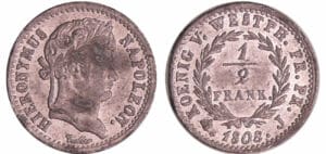 Allemagne - Westphalie - Jérome Napoléon - ½ frank 1808 J (Cassel), épreuve en étain
