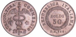 Italie - République italienne (Lombardie) - 30 soldi ANNO II, épreuve en étain Italie - République italienne (Lombardie) - 30 soldi ANNO II, épreuve en étain