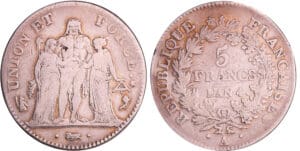 Directoire (1795-1799) - 5 francs Hercule union et force An 4 A (Paris) Directoire (1795-1799) - 5 francs Hercule union et force An 4 A (Paris)