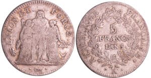 Directoire (1795-1799) - 5 francs Hercule union et force An 5 K (Bordeaux) 5/4 Directoire (1795-1799) - 5 francs Hercule union et force An 5 K (Bordeaux) 5/4