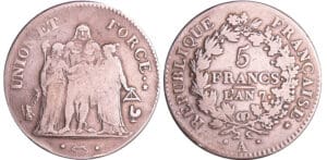 Directoire (1795-1799) - 5 francs Hercule union et force An 7 A (Paris) Directoire (1795-1799) - 5 francs Hercule union et force An 7 A (Paris)