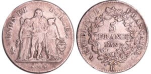 Consulat (1799-1804) - 5 francs Hercule union et force An 9 K (Bordeaux) Consulat (1799-1804) - 5 francs Hercule union et force An 9 K (Bordeaux)