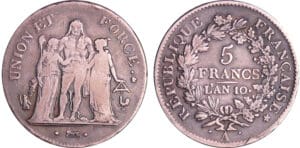 Consulat (1799-1804) - 5 francs Hercule union et force An 10 A (Paris) Consulat (1799-1804) - 5 francs Hercule union et force An 10 A (Paris)