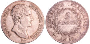 Bonaparte premier consul (1799-1804) - 5 francs An 12 A (Paris) Bonaparte premier consul (1799-1804) - 5 francs An 12 A (Paris)