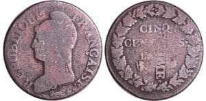 Directoire (1795-1799) - 5 centimes Dupré - surfrappe - AN ? ? Directoire (1795-1799) - 5 centimes Dupré - surfrappe - AN ? ?