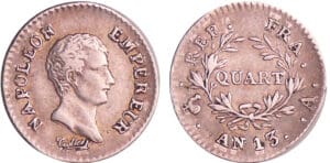 Napoléon 1er (1804-1814) - 1/4 de franc empereur An 13 A (Paris) Napoléon 1er (1804-1814) - 1/4 de franc empereur An 13 A (Paris)