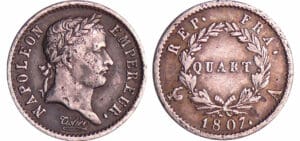 Napoléon 1er (1804-1814) - 1/4 de franc revers république 1807 A (Paris) Napoléon 1er (1804-1814) - 1/4 de franc revers république 1807 A (Paris)