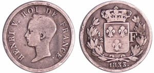 Henri V comte de Chambord (1820-1883) - 1/2 franc 1833 Henri V comte de Chambord (1820-1883) - 1/2 franc 1833