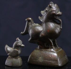 Asie - Siam - Lot de 2 poids à opium en bronze - 1800 / 1900