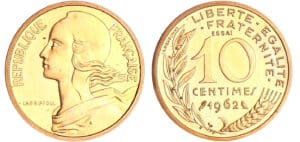 Cinquième république (1959- ) - 10 centimes Lagriffoul 1962, essai piéfort