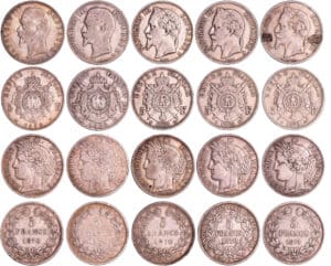 Napoléon III (1852-1870) et Troisième république (1871-1940) - Lot de 10 monnaies en argent