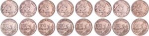 Quatrième république (1947-1959) - 100 francs Cochet, lot de 8 monnaies