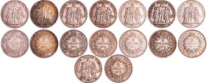 Troisième république (1871-1940) - 5 francs, lot de 8 monnaies en argent