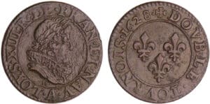 Louis XIII (1610-1643) - Double tournois au buste juvénile et col fraisé - 1628 A (Paris)