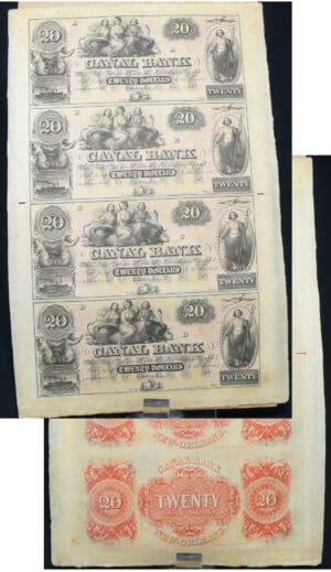 United States - Obsolete currency - Louisiana (New Orleans), Canal bank - Planche de 4 billets de 20 dollars 18-- série A-B-C-D