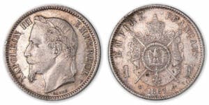 1 franc Napoléon III tête laurée 1867 A (Paris) 1 franc Napoléon III tête laurée 1867 A (Paris)