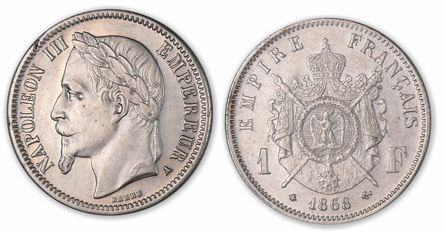 1 franc Napoléon III tête laurée 1868 A (Paris) 1 franc Napoléon III tête laurée 1868 A (Paris)