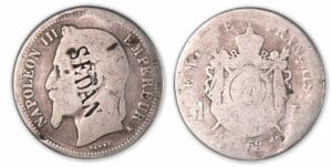 Monnaie satirique 1 franc Napoléon III tête laurée 1869 A (Paris) Monnaie satirique 1 franc Napoléon III tête laurée 1869 A (Paris)