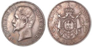 5 francs Napoléon III tête nue 1855 BB (Strasbourg) 5 francs Napoléon III tête nue 1855 BB (Strasbourg)