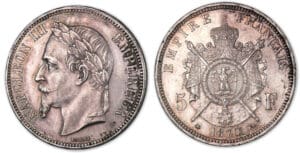 5 francs Napoléon III tête laurée 1870 A (Paris) 5 francs Napoléon III tête laurée 1870 A (Paris)