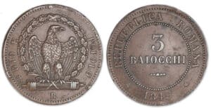 Italie - République romaine - 3 baiocchi 1849 (Rome) Italie - République romaine - 3 baiocchi 1849 (Rome)