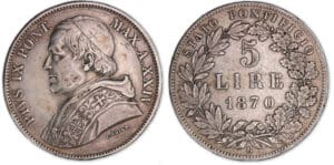 Italie - Etat papal - Pie IX - 5 lire 1870 (Rome)