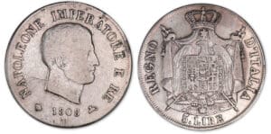 Italie - Lombardie Napoléon 1er - 5 lires 1808 M (Milan). Italie - Lombardie Napoléon 1er - 5 lires 1808 M (Milan).