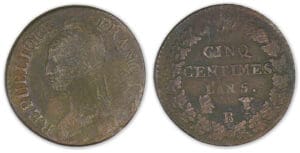 5 centimes Dupré grand module An 5 B (Rouen) petit B. 5 centimes Dupré grand module An 5 B (Rouen) petit B.