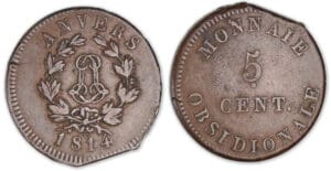 5 centimes Louis XVIII - Siège d'Anvers 1814 5 centimes Louis XVIII - Siège d'Anvers 1814