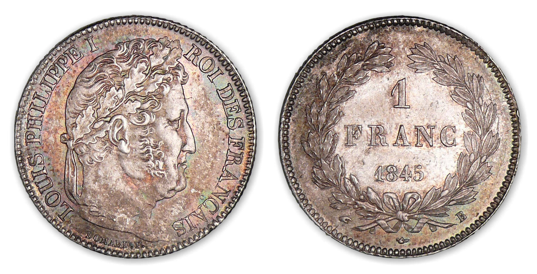 1 franc Louis-Philippe I tête laurée 1845 B (Rouen) 1 franc Louis-Philippe I tête laurée 1845 B (Rouen)