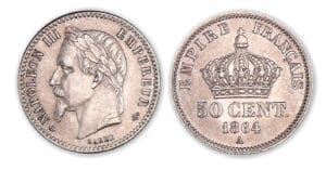 50 centimes Napoléon III tête laurée 1864 A (Paris) 50 centimes Napoléon III tête laurée 1864 A (Paris)