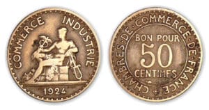 50 centimes Chambre de commerce 1924. Frappe médaille