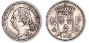 1/4 franc Louis XVIII buste nu 1817 B (Rouen) 1/4 franc Louis XVIII buste nu 1817 B (Rouen)