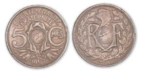5 centimes Lindauer grand module 1917 non perforé 5 centimes Lindauer grand module 1917 non perforé
