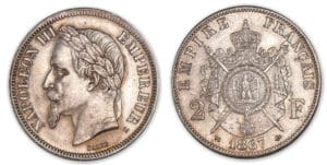 2 francs Napoléon III tête laurée 1867 K (Bordeaux) 2 francs Napoléon III tête laurée 1867 K (Bordeaux)
