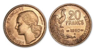 20 francs G. Guiraud 1950 B (Beaumont), trois plumes.
