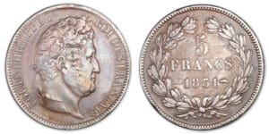 5 francs Louis-Philippe I tête laurée 1er type tranche creux 1831 BB (Strasbourg) 5 francs Louis-Philippe I tête laurée 1er type tranche creux 1831 BB (Strasbourg)