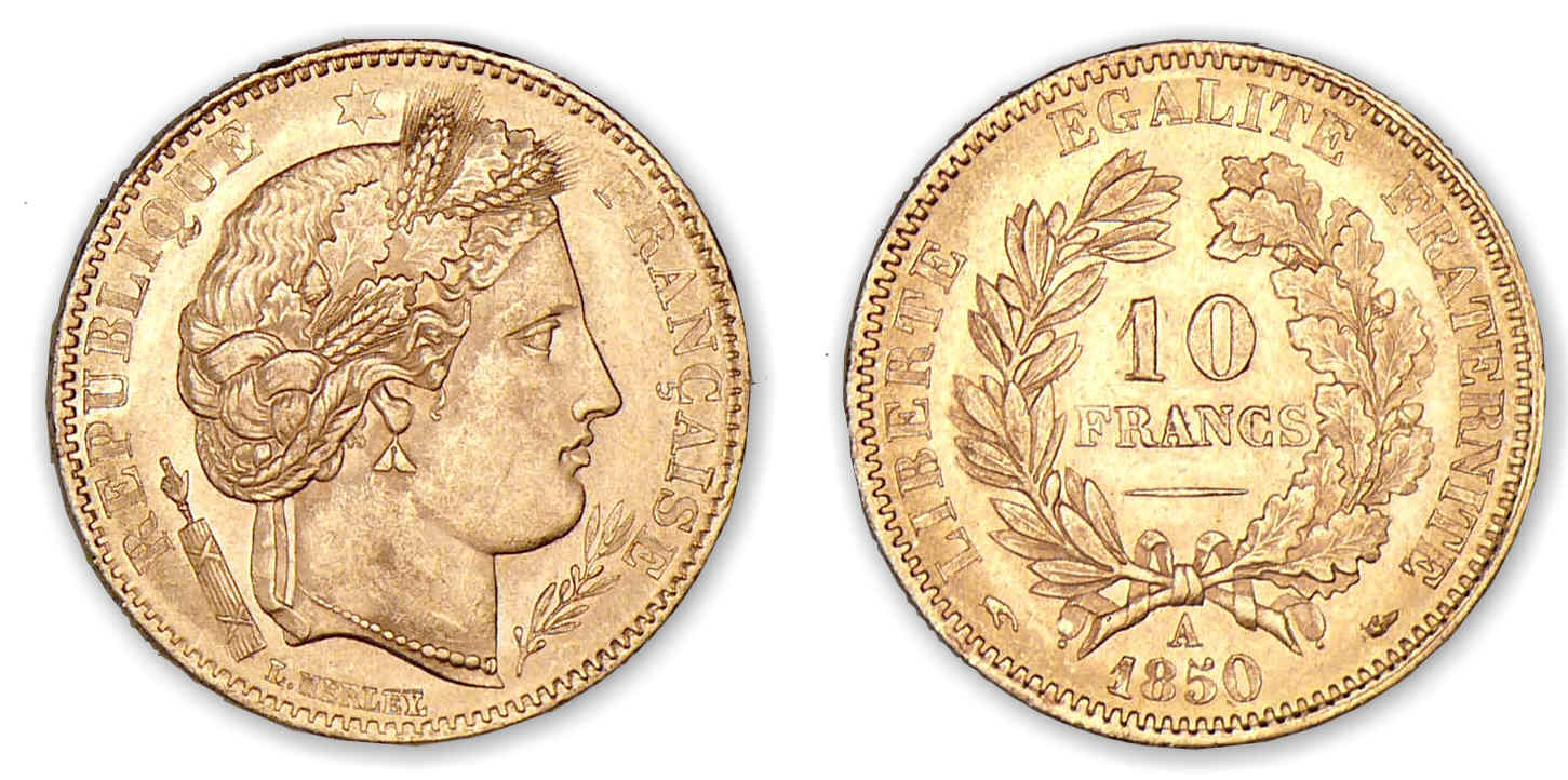 10 francs Cérès 1850 A (Paris) levrette oreille haute 10 francs Cérès 1850 A (Paris) levrette oreille haute