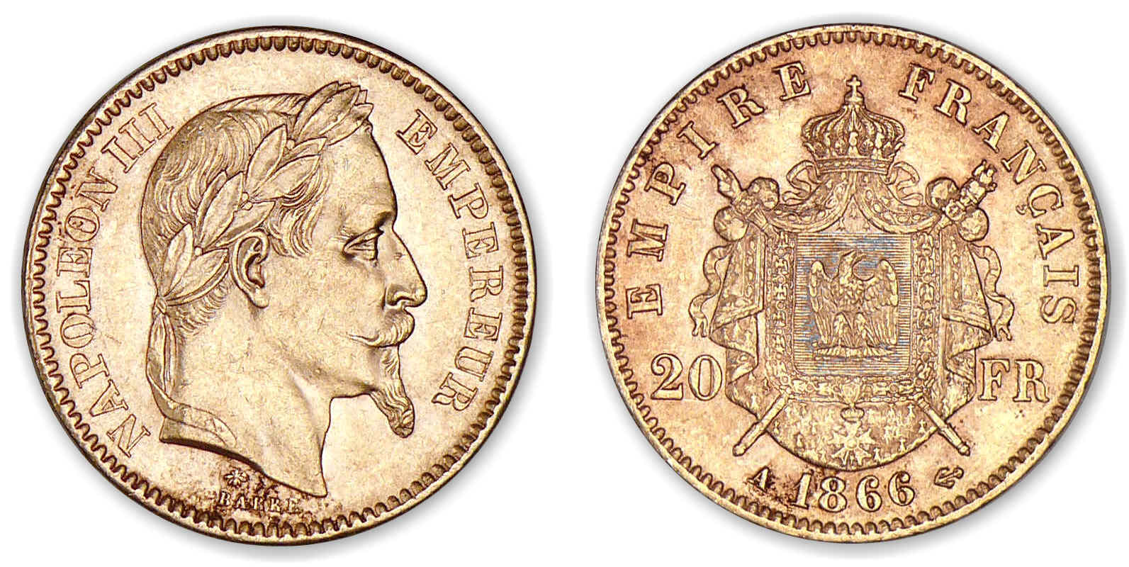 20 francs Napoléon III tête laurée 1866 A (Paris) 20 francs Napoléon III tête laurée 1866 A (Paris)