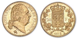 20 francs Louis XVIII buste nu 1818 A (Paris) 20 francs Louis XVIII buste nu 1818 A (Paris)