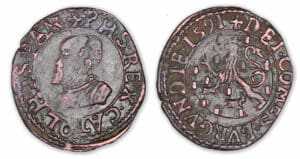 Franche-Comté - Philippe II - Double de cuivre 1591 (Dole) Franche-Comté - Philippe II - Double de cuivre 1591 (Dole)