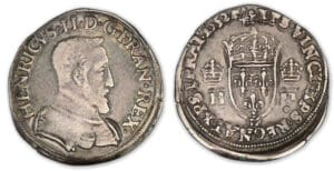 Henri II - Demi-teston 1er type 1552 D (Lyon) Henri II - Demi-teston 1er type 1552 D (Lyon)