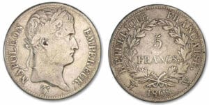 5 francs Napoléon revers République 1808 W (Lille)