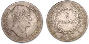 5 francs Bonaparte Premier Consul An XI L (tulipe) (Bayonne) 5 francs Bonaparte Premier Consul An XI L (tulipe) (Bayonne)