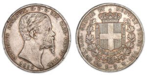 Italie - Régne de Sardaigne - Vittorio Emanuele II - 5 lire 1850 (Gênes) Italie - Régne de Sardaigne - Vittorio Emanuele II - 5 lire 1850 (Gênes)