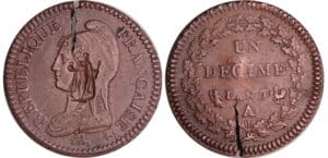 Directoire (1795-1799) - 1 décime Dupré - grand module An 7 A (Paris) avec une contremarque