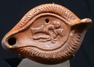 De style romain - Lampe en terre cuite (scène érotique)